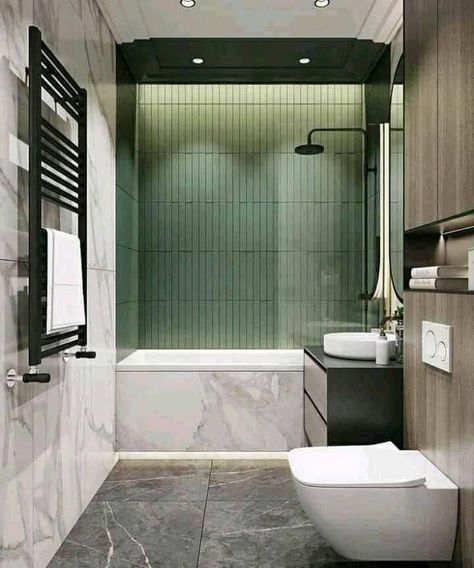 Cheap Bathroom Remodel, Modern Bathroom Remodel, Narrow Bathroom, Bathtub Remodel, Bathroom Remodel Tile, Luxury Shower, Trendy Bathroom, Apartment Bathroom, Green Tile