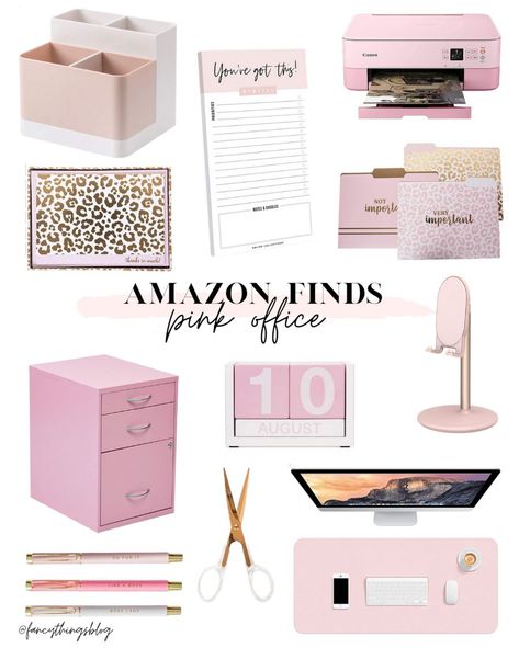 Glam Home Office Ideas, Girly Home Office, Pink Office Supplies, Pink Office Decor, Girly Office, Chic Office Decor, Work Cubicle, Cute Office Decor, Work Office Decor