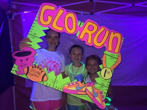 Glo Run photo booth frame by Madison McKinley Glow Run Ideas, Stuco Ideas, Glow Run, Run Photo, Dance Marathon, Fundraising Activities, School Decoration, Running Photos, 5k Race