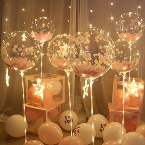 Faster shipping. Better service Led Balloons Decoration, Self Love Party, Euphoria Bday Party, 16th Birthday Aesthetic, Balloon Party Decor, Balloons Decor, Deco Ballon, Transparent Balloons, Simple Birthday Decorations