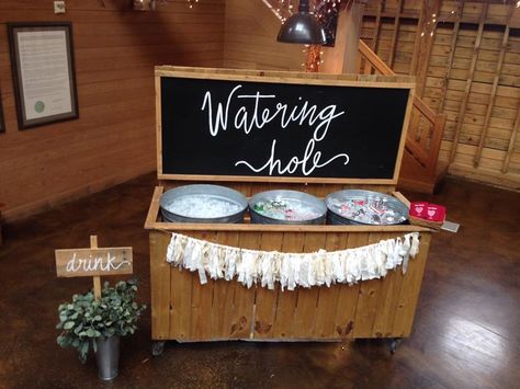 Watering Hole Drink Station, Watering Hole Sign, Wedding Drink Station, Drink Bucket, Drink Storage, Galvanized Buckets, Watering Hole, Drink Station, Wedding Cups