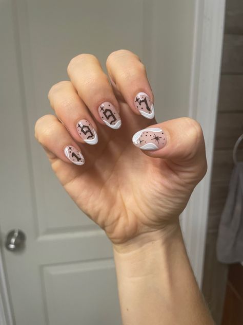 1997 birthyear nails white, pink, black 1997 Nails, 1997 Birthday, Nails White, Oval Nails, Birthday Nails, White Nails, Nail Inspo, Pink Black, Nails