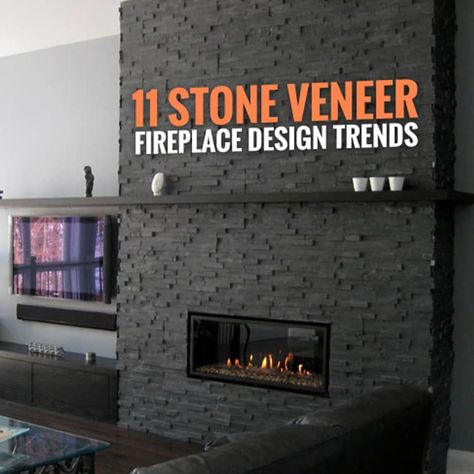 If you’re looking for ways to include the beauty of stone veneers into your home, consider any of these 12 fireplace designs. Black Fireplace Wall, Tile Around Fireplace, Black Fireplace Surround, Airstone Fireplace, Modern Stone Fireplace, Faux Stone Fireplaces, Veneer Fireplace, Stone Veneer Fireplace, Stone Fireplace Makeover