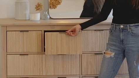 DIY pro Abby Kulp shows how she replicated a $2,000 dresser for under $100. Stained Dresser, Cement Floor Tiles, Detail Sander, Rock Climbing Wall, Inexpensive Furniture, Cement Floor, Dresser Makeover, Wood Sticks, Diy Decorating