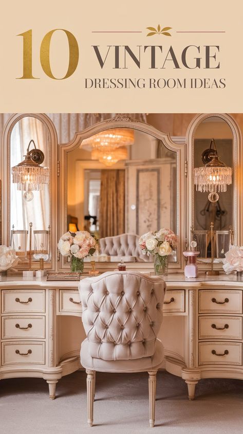 Create a timeless and elegant dressing room with these 10 inspiring vintage ideas. From ornate vanities to tufted seating and classic decor, these tips will help you design a space full of charm and sophistication. Perfect for adding a touch of luxury to your home! Victorian Dressing Room, Vintage Dressing Rooms, Pastel Furniture, Chic Loft, Elegant Dressing, Light Blue Walls, Exposed Brick Walls, Design A Space, Simple Furniture