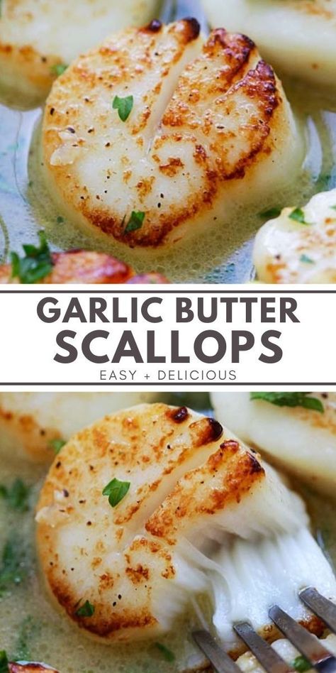 Grilled Scallops Recipe, Garlic Butter Scallops, Scallop Recipes Healthy, Easy Scallop Recipes, Butter Scallops, Seafood Dish Recipes, Scallop Dishes, Grilled Scallops, Yummy Seafood