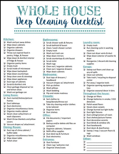 House Deep Cleaning Checklist, Whole House Cleaning Checklist, House Deep Cleaning, House Cleaning Checklist Printable, Clean Hacks, Cleaning Checklist Printable, Deep Cleaning Checklist, Clean Baking Pans, House Cleaning Checklist