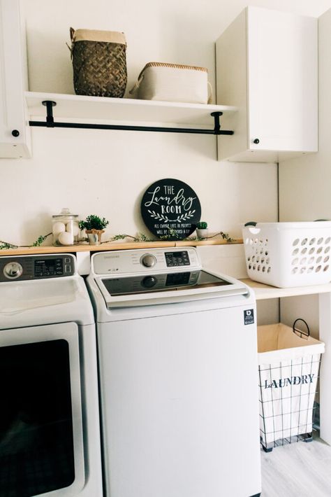 laundry-room-9 | CRAZY LIFE WITH LITTLES - Lifestyle, Travel Motherhood Blog Laundry Room Hanging Bar, Minimalist Laundry, Landry Room, Momma Mia, Black Bars, Laundy Room, Stacked Laundry Room, Mudroom Closet, Laundry Room Ideas Small Space