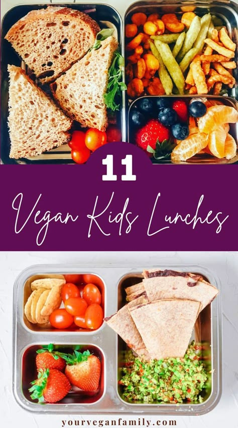 11 Vegan Kids Lunches Recipes Vegan Meals For Kids, Vegan Kids Lunch, Vegan Breakfast Recipes Easy, Lunches Recipes, Vegetarian Kids, Vegan Grocery List, Easy Vegan Lunch, Dinner Recipes Vegan, Vegan Kids Recipes