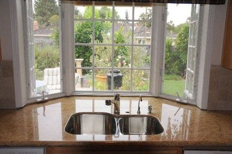 45 Kitchen Windows Over Sink Ideas and Designs Kitchen Sink Bay Window, Kitchen Bay Window Over Sink, Kitchen Bay Windows, Curtains For Kitchen Window Ideas, Kitchen Window Over Sink Ideas, Windows Over Sink, Window Over Kitchen Sink, Kitchen Garden Window, Window Over Sink