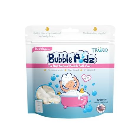 TruKid Bubble Podz Bubble Bath for Baby & Kids, Gentle Refreshing Bath Bomb for Sensitive Skin, pH Balance 7 for Eye Sensitivity, Natural Moisturizers and Ingredients, Bubble Gum (10 Podz) Natural Bubble Bath, Organic Cosmetics, 10 Count, Ph Balance, Natural Moisturizer, Lavender Scent, Bubble Bath, New Skin, Baby Bath