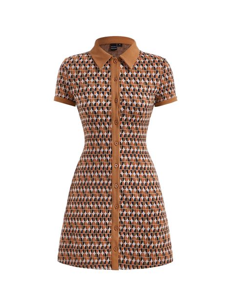 Verdusa Women's Short Sleeve Collar A Line Button Up Short Shirt Dress Brown S Short Shirt, Modcloth Vintage, Brown Orange, Short Shirt Dress, Vintage Vibes, Sweater Dress, Women's Dress, Button Up, A Line