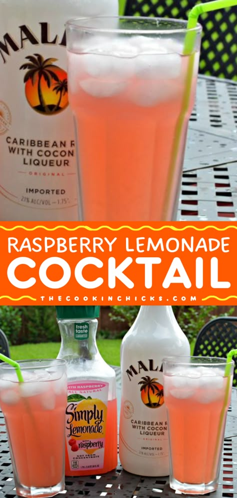 Make a pitcher of this raspberry lemonade cocktail recipe! Mixed with Malibu rum, this easy, fun summer cocktail is refreshing. Plus, it's versatile! Complete your Labor Day party ideas with this fruity alcoholic drink! Raspberry Lemonade Alcohol Drinks, Easy Yummy Alcoholic Drinks, Vacation Alcohol Drinks, Fruity Drinks With Alcohol Easy, Alcohol Lemonade Drinks, Easy Mix Drinks Alcohol, Gas Station Alcoholic Drinks, Fresh Fruit Alcohol Drinks, Jug Drinks Alcoholic