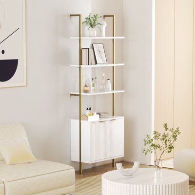 White Ladder Shelf, Tall Bookshelves, Ladder Storage, Ladder Bookshelf, Office Bookcase, Frame Structure, Ladder Shelf, Luxury Aesthetic, Display Shelf