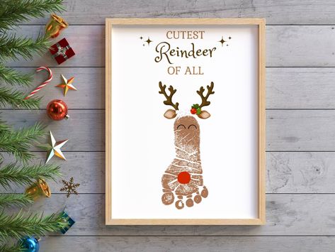 Christmas Footprint Crafts, Reindeer Footprint, Baby Christmas Crafts, Footprint Craft, Christmas Crafts For Toddlers, Reindeer Craft, Footprint Crafts, Budget Crafts, Handprint Craft