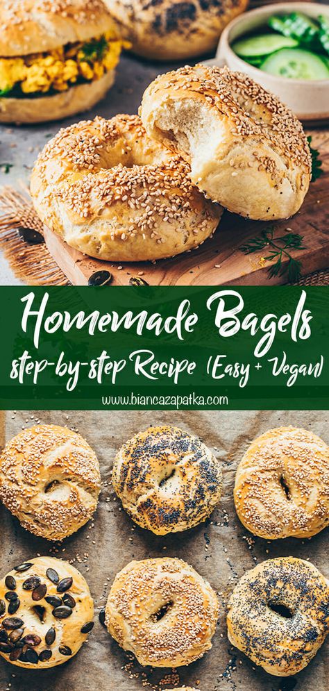 Vegan Buns, Bagel Recipe Easy, Vegan Bagel, Vegan Brunch Recipes, Bagels Recipe, Vegan Bread Recipe, Breakfast Recipes Easy Quick, Vegan Breakfast Easy, Vegan Brunch