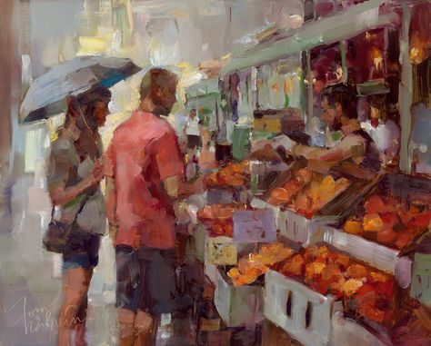 Street Market Web Market Painting, Oil Painting Inspiration, Art Optical, Painting People, Painting Workshop, Outdoor Market, Street Market, Web Banner Design, A Level Art