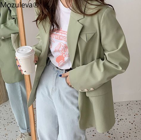 Winter Blazer Outfits For Women, Green Blazer Outfits, Mint Blazer Outfit, Green Blazer Outfits For Women, Green Coat Outfit, Green Suit Women, Coat Outfits For Women, Green Blazer Outfit, Mint Green Outfits