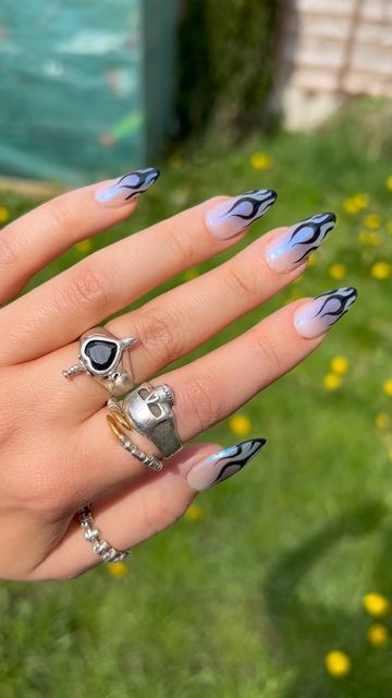 Blue Flame Nails, Flames Nails, Flame Nails, Blue Flame, Blue Mirror, Blue Flames, Blue Mirrors, Nail Inspo, Nail Designs