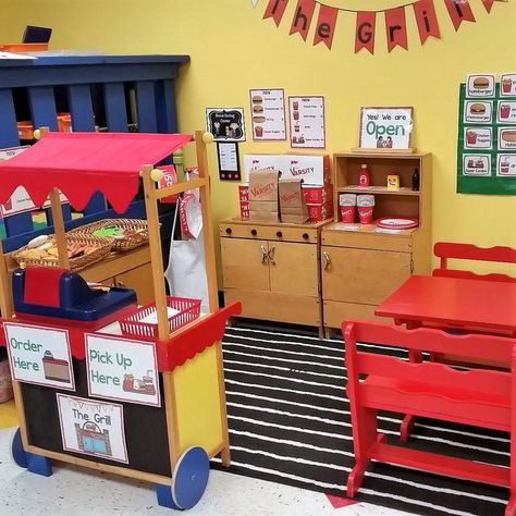 The Grill Dramatic Play Restaurant - Learning at the Teacher Table Table Time Activities, Dramatic Play Restaurant, Play Restaurant, Preschool Classroom Setup, Learning Kindergarten, Dramatic Play Themes, Teacher Table, Table Activities, Alphabet Activity