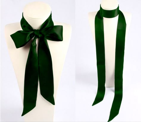 Green Ribbon Aesthetic, Clown Bow Tie, Ribbon Around Neck, The Green Ribbon, Ropa Dark, Neck Drawing, Neck Ribbon, Character Analysis, Dance Outfit