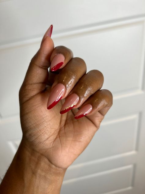 Natural Nails With Red Design, Red Almond Tips, Red Foil Nails, Red Nails Black Women, Nail Designs Holiday, Nail Designs Red, Red Tip Nails, Girly Acrylic, How To Cut Nails