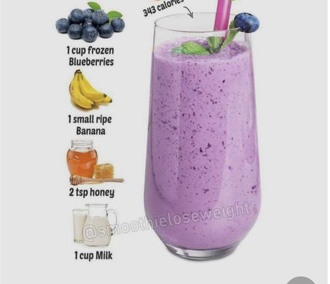 Healthy Juice Drinks, Resep Smoothie, Fruit Smoothie Recipes Healthy, Easy Healthy Smoothies, Blueberry Smoothie, Smoothie Recipes Healthy Breakfast, Healthy Food Menu, Smoothie Healthy, Smoothie Drink Recipes