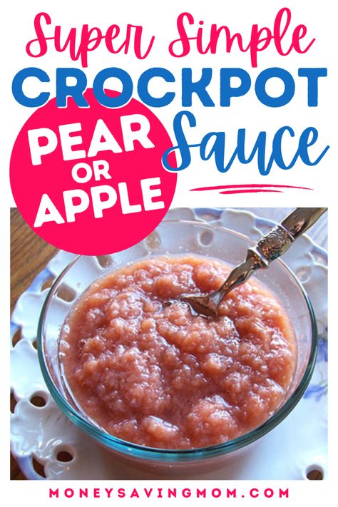 Easy Crockpot Applesauce Recipe! Pear Applesauce Crockpot, Easy Homemade Applesauce Crockpot, Crockpot Applesauce With Skin, Home Made Applesauce In Crockpot, Pear Sauce Recipe, Crockpot Applesauce Recipe, Crockpot Unsweetened Applesauce, Budget Friendly Meals Healthy, Make Applesauce