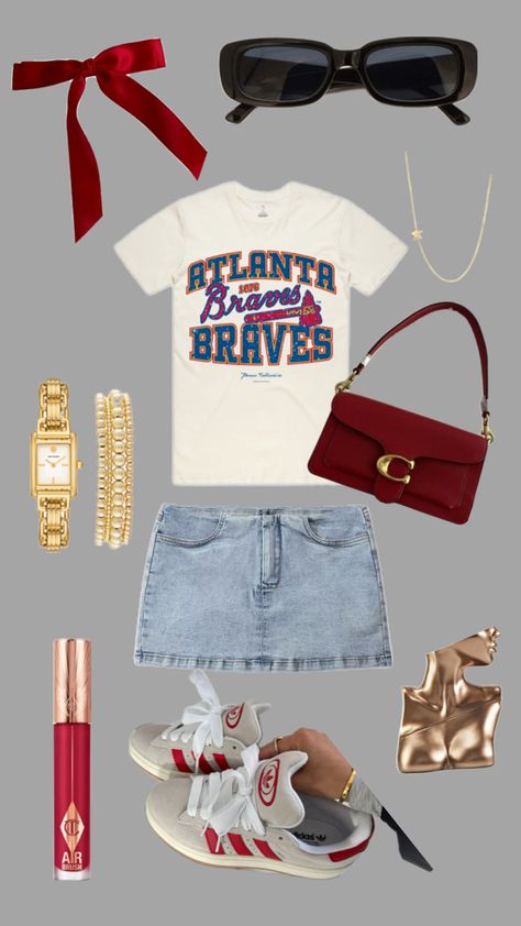 Atlanta Braves Outfit, Baseball Fits, Gameday Fits, College Gameday Outfits, Game Day Fits, Gameday Outfits, College Game Day, College Gameday, Football Game Outfit