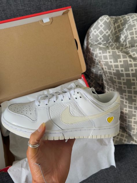 white, cream and yellow neutral valentine’s day nike low dunks Dunks Neutral, Nike Low Dunk, Low Dunks, Nike Dunks, White Cream, Yellow White, Personal Style, Baskets, Valentines