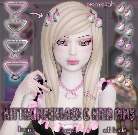 KITTIX necklace & hairpins set | Atomiclight on Patreon Anime Sims 4 Cc Hair, Sims 4 Y2k Cc Hair, Sims 4 Scene Cc, Los Sims 4 Mods, Sims 4 Cc Eyes, Pearls Choker, Sims 4 Cas Mods, Sims Packs, Sims 4 Anime