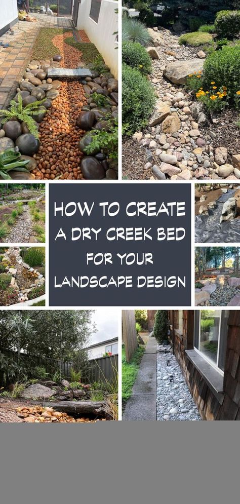 How to Create a Dry Creek Bed for Your Landscape Design - Matchness.com Backyard Dry Creek Landscaping, Stone River Garden Dry Creek Bed, Dry Rock Riverbed Landscaping, Garden Dry Creek Bed, Dry Bed Landscaping, Dry Riverbed Landscaping Slope, How To Make A Dry Creek Bed For Drainage, Side Yard Drainage Ideas, Dry River Bed Drainage