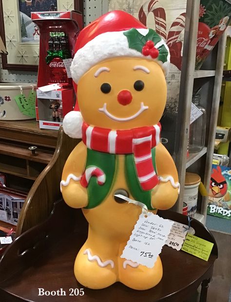 Super cute and adorable is this gingerbread boy blow Mold. Indoor or outdoor use. Perfect addition to your Christmas collection decor. Measures approximately 23.5”H, $75.00. Booth 205 at the KC Brass Armadillo. 😀 Blow Mold Christmas, Blow Molds, Collection Decor, Brass Items, Blow Molding, Christmas Collection, Light Up, Gingerbread, Molding