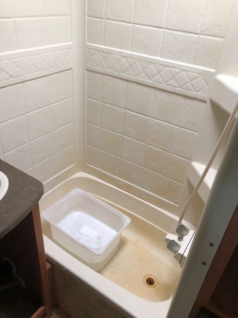 R.V. Bathroom Makeover - Sawdust 2 Stitches Rv Camper Shower Remodel, Above The Toilet Storage, Shower Hacks, Rv Upgrades, Trailer Makeover, Camper Bathroom, Rv Redo, Rv Interior Remodel, Camper Redo