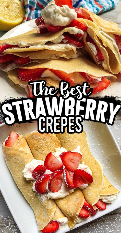 Cheesecake Crepes, Strawberry Crepes Recipe, Breakfast Strawberries, Dessert Crepes, Ricotta Cream, Sweet Crepes Recipe, Strawberry Crepe, Homemade Crepes, Easy Crepe Recipe