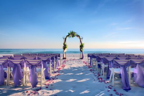 Romantic Beach Front Wedding In Color's of Purple and Pink, Simple and Elegant http://www.sandimentalmemories.com Light Purple Beach Wedding, Beach Wedding Lilac, Pink And Purple Beach Wedding, Beach Wedding Purple Theme, Lavender Pink And Blue Wedding, Blue And Purple Beach Wedding, Fantasy Beach Wedding, Purple Beach Wedding Ideas, Beach Bridal Shower Centerpieces