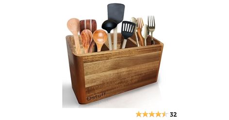 Amazon.com: Dstuff Large Kitchen Utensil Holder Organizer for Counter or Countertop, Large Wooden Utensil Holder for Storage Cooking and Silverware with 3 Compartment, Acacia Rustic Wood Container Extra Large : Home & Kitchen Wood Utensil Holder, Wooden Utensil Holder, Wood Container, Cooking Utensil Holder, Kitchen Utensil Storage, Flatware Caddy, Utensil Caddy, Wood Utensils, Utensil Storage