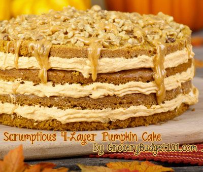 Pumpkin 4 Layer Cake.  This looks delicious! Cake Autumn, Cream Cheese Pumpkin, Fall Recipes Pumpkin, Pumpkin Crunch, Cake With Caramel, Recipes Pumpkin, Pumpkin Cake Recipes, Pumpkin Recipe, Cheese Pumpkin