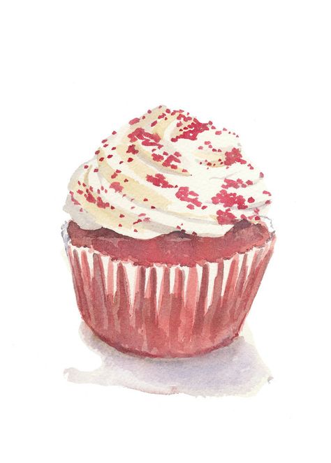 Cupcake Watercolor Watercolor Food Art, Cupcake Watercolor, Cupcake Paper, Cupcake Illustration, Red Velvet Cupcake, Cupcake Drawing, Dessert Illustration, Cupcake Art, Watercolor Food