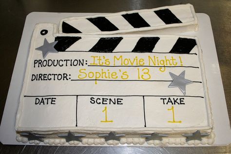 Movie night cake by BennysBakeryCakes, via Flickr Movie Night Cake, Anna Birthday Party, Movie Night Birthday Party, Movie Cakes, Movie Birthday Party, Hollywood Party Theme, Movie Themed Party, Movie Night Party, Movie Birthday