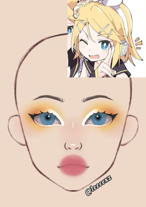 Anime Character Makeup, Anime Makeup Looks, Cosplay Makeup Looks, Anime Makeup Ideas, Anime Inspired Makeup, Disney Eye Makeup, Rin Vocaloid, Makeup Anime, Makeup Charts