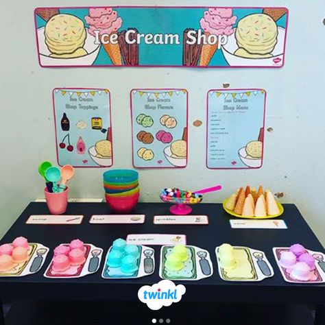 Ice Cream Role Play Eyfs, Ice Cream Shop Role Play Eyfs, Ice Cream Role Play, Ice Cream Parlour Dramatic Play, Diy Ice Cream Shop, Role Play Ice Cream Shop, Ice Cream Dramatic Play, Ice Cream Shop Role Play, Ice Cream Parlour Role Play