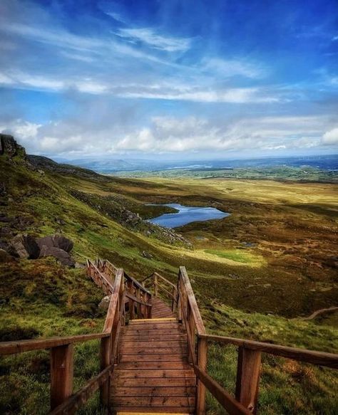 Visit Ireland on Instagram: "Norn Irons very own stairway to heaven 💚⛰️ captured by @the_little_gallivanter Cuilcagh is a mountain on the border between County Fermanagh and County Cavan. With a height of 665 metres it is the highest point in both counties. It is also the 170th highest peak on the island of Ireland, and Ireland's only cross-border county top. Have you been? #cuilcaghboardwalk #countyfermanagh #discoverni #northernireland #northerirelandtourisim #raw_hikes #visitni #fermanagh Fermanagh Ireland, County Cavan, County Clare, Visit Ireland, On The Border, Stairway To Heaven, To Heaven, Cross Border, High Point