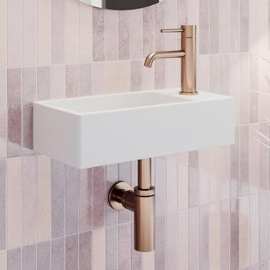 Cloakroom Matt Wall Hung Basin Right Hand 405mm - Detroit Small Cloakroom Basin, Long Footstool, Cloakroom Sink, Wall Hung Basin, Small Basin, Dressing Table With Chair, Cloakroom Basin, Bathroom Tapware, Countertop Basin