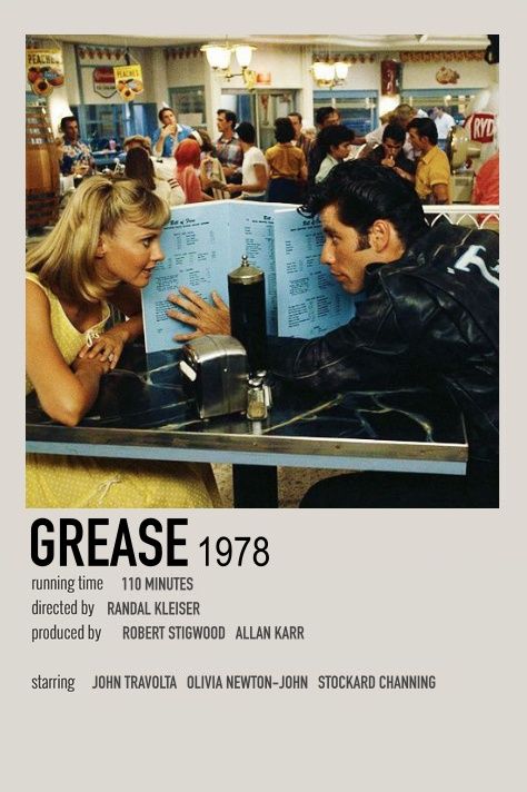 Greece Movie Poster, Grease Poster Movie, Grease Musical Poster, Grease Polaroid Poster, Rom Com Polaroid Poster, Alternative Minimalist Movie Covers, Grease Movie Poster, Grease Poster, Greece Movie