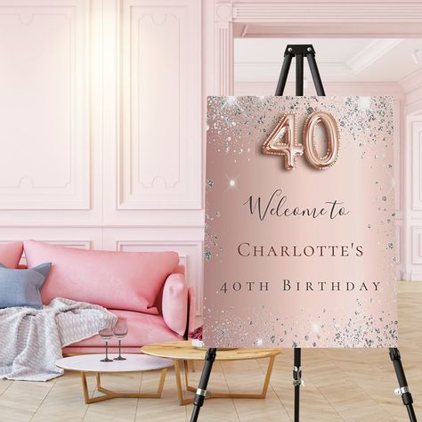 40th Birthday Party For Women, Hello 40, Birthday Rose Gold, Welcome Board, Birthday Roses, 40th Birthday Parties, Party Treats, Custom Birthday, Birthday Gift Ideas