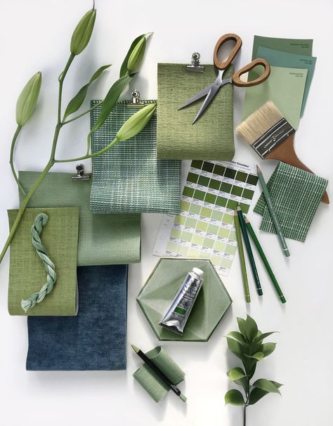 Fabric Mood Board, Fabric Flatlay, Green Mood Board, Fabric Moodboard, Materials Board Interior Design, Mood Board Interior, 포트폴리오 레이아웃, Thom Filicia, Fabric Board