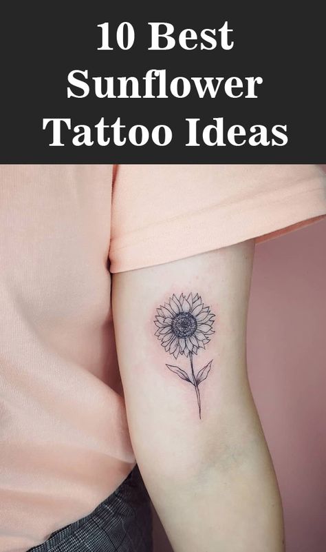 10 Best Sunflower Tattoo Ideas - Top Beauty Magazines Small Black Sunflower Tattoo, Sunflower Cross Tattoo, Sun Sunflower Tattoo, Sunflower Tattoo Black And White, Medium Size Tattoo, Black And White Sunflower Tattoo, Simple Sunflower Tattoo, Bday Tattoo, Small Sunflower Tattoo