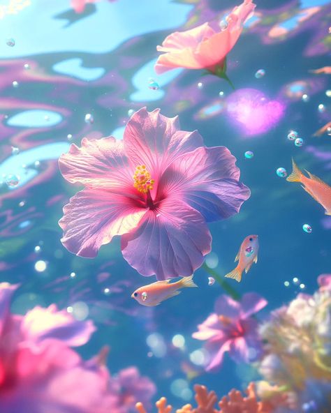 Flowers In Water Aesthetic, Flowers Underwater, Mermaid Flowers, Fantasy Plants, Cool Flowers, Underwater Flowers, Underwater Wallpaper, Dreamy Flowers, Sea Flowers