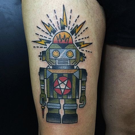 Be-boop-beep.  #InkedMagazine #tattoo #robot #tattoos #inked #ink #art Retro Tattoo Ideas, Robot Tattoos, Rocket Ship Tattoo, Best 3d Tattoos, Robot Tattoo, Bicycle Tattoo, Mechanic Tattoo, Portrait Tattoos, Retro Tattoos